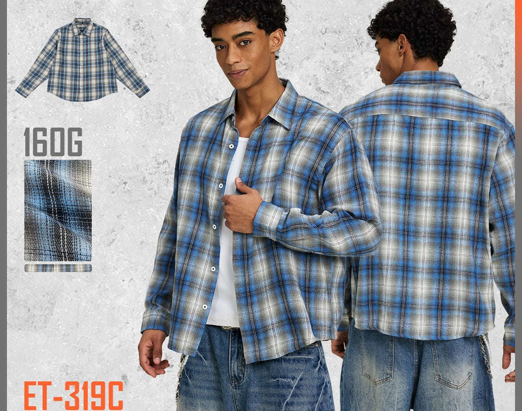 Men's Clothing | Loose-fitting, Drop-shoulder plaid shirt, long-sleeved, trendy, high-quality men's autumn outerwear. 164