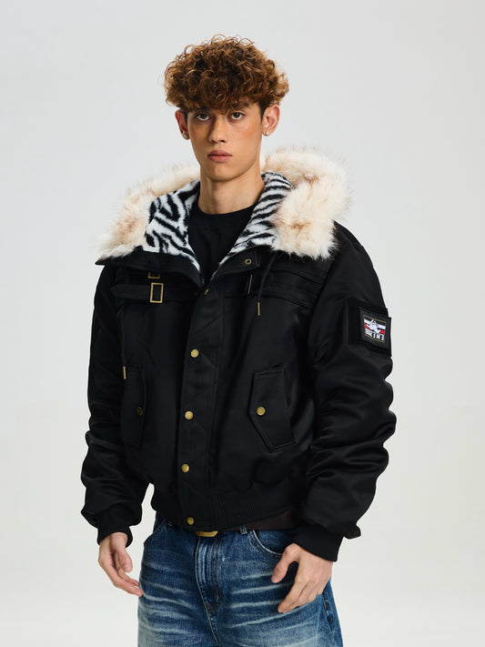 Leopard Print Armband Thickened Fur Jacket