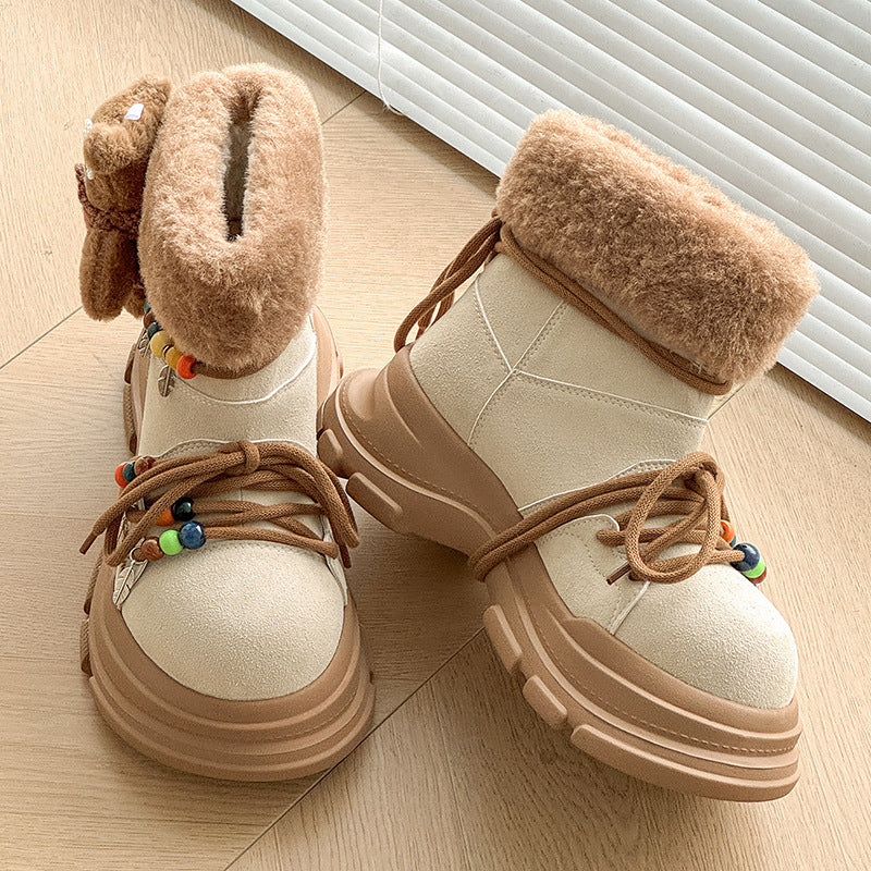 Regular Thick-Soled Bear Plush Winter Snow Boots