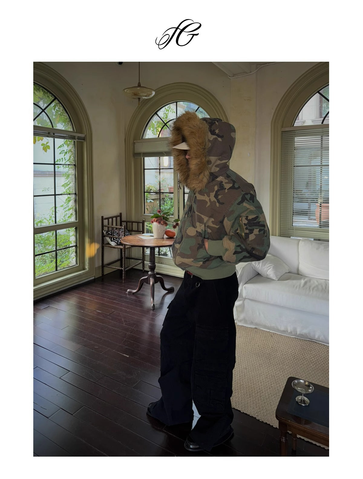 2024 New Reversible Camouflage Jacket with Faux Fur Collar, Fleece-Lined and Thickened Cotton Coat for Men, Trendy Cotton-Padded Jacket 161