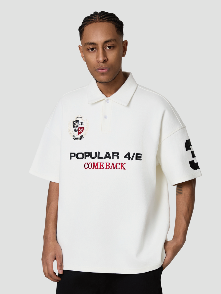 4ever LAB National Fashion Brand American Style Vintage Embroidery Loose Heavy Casual All-match Men's and Women's POLO Short-sleeved T-shirt 150