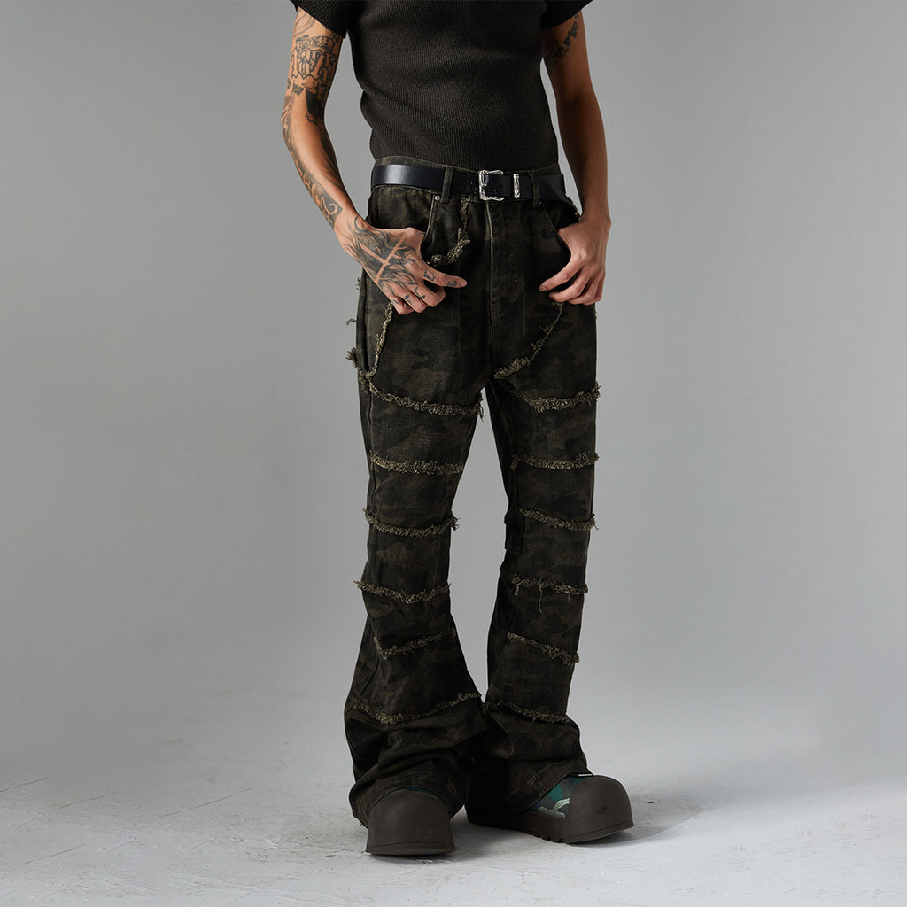 Brand 2025 American Retro Damaged Rough Wash Jeans Micro-la Personalized Cleanfit Pants 169