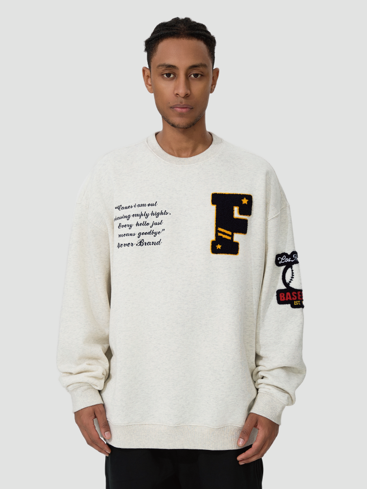 4ever LAB National Fashion Brand American Retro Loose Men's and Women's New Baseball Embroidered Heavy High Street Crewneck Sweater 149