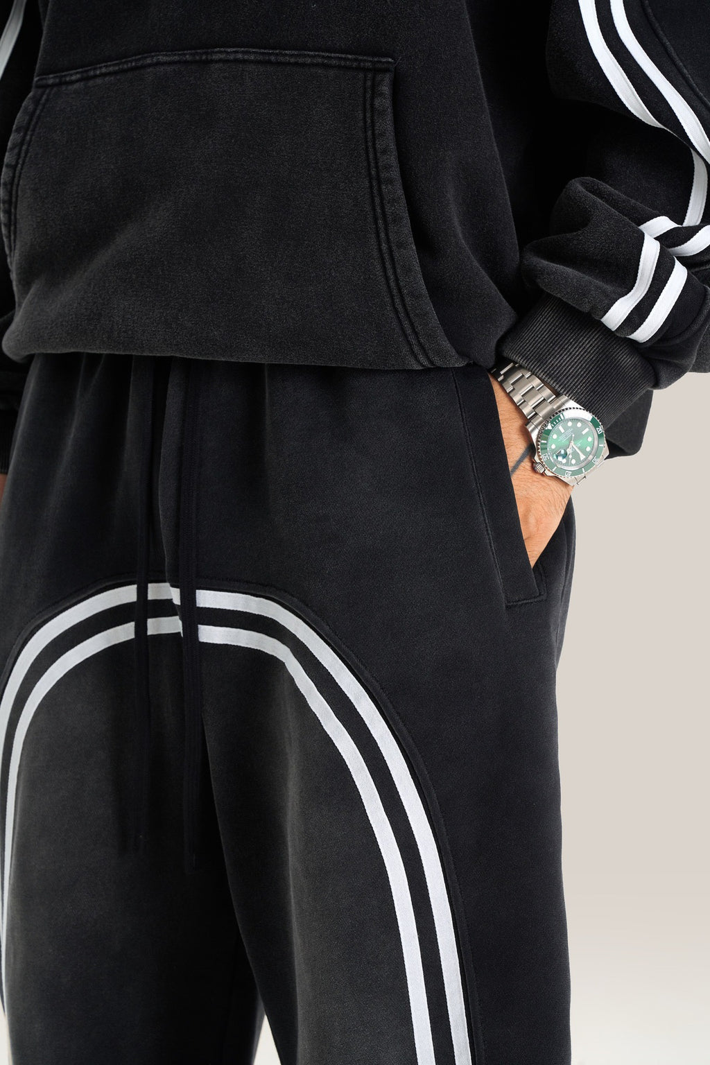 European and American High Street Spray Maliu Color Contrast Ribbon  oversize Sweatpants 108