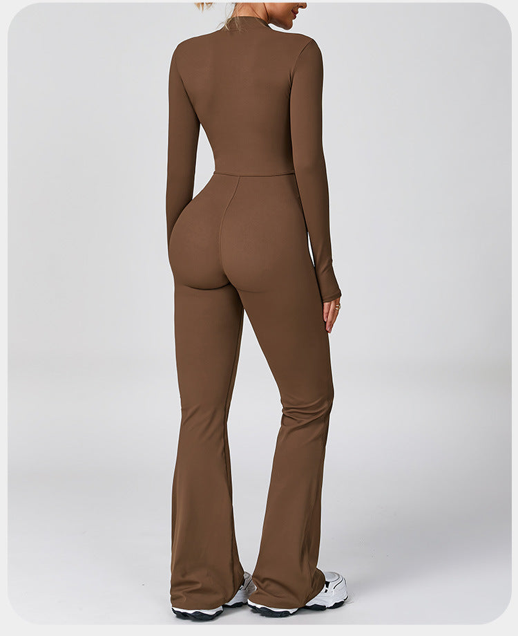 Cross-border zipper cloud-feel long-sleeved yoga bodysuit, high-intensity fitness exercise one-piece bodysuit 181