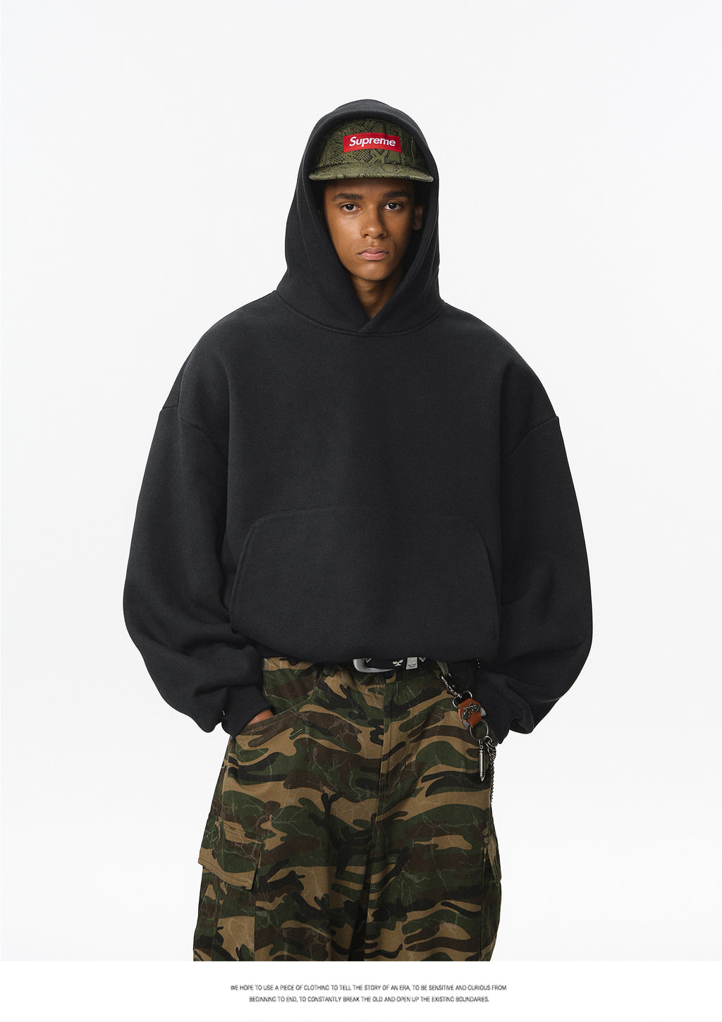 340G Heavyweight Fleece-Lined Hoodie with Curved Sleeves, Men's American Style, Cleanfit Short Solid Color Warm Hoodie 143