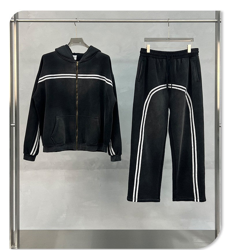 European and American High Street Spray Maliu Color Contrast Ribbon  oversize Sweatpants 108