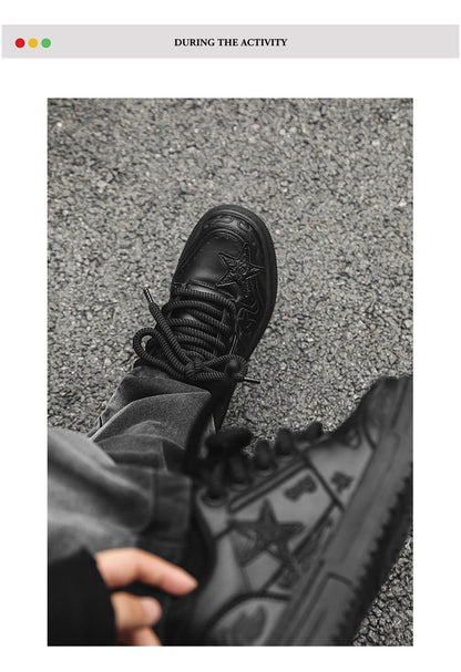 Embossed Star Pure Black Skateboard Shoes