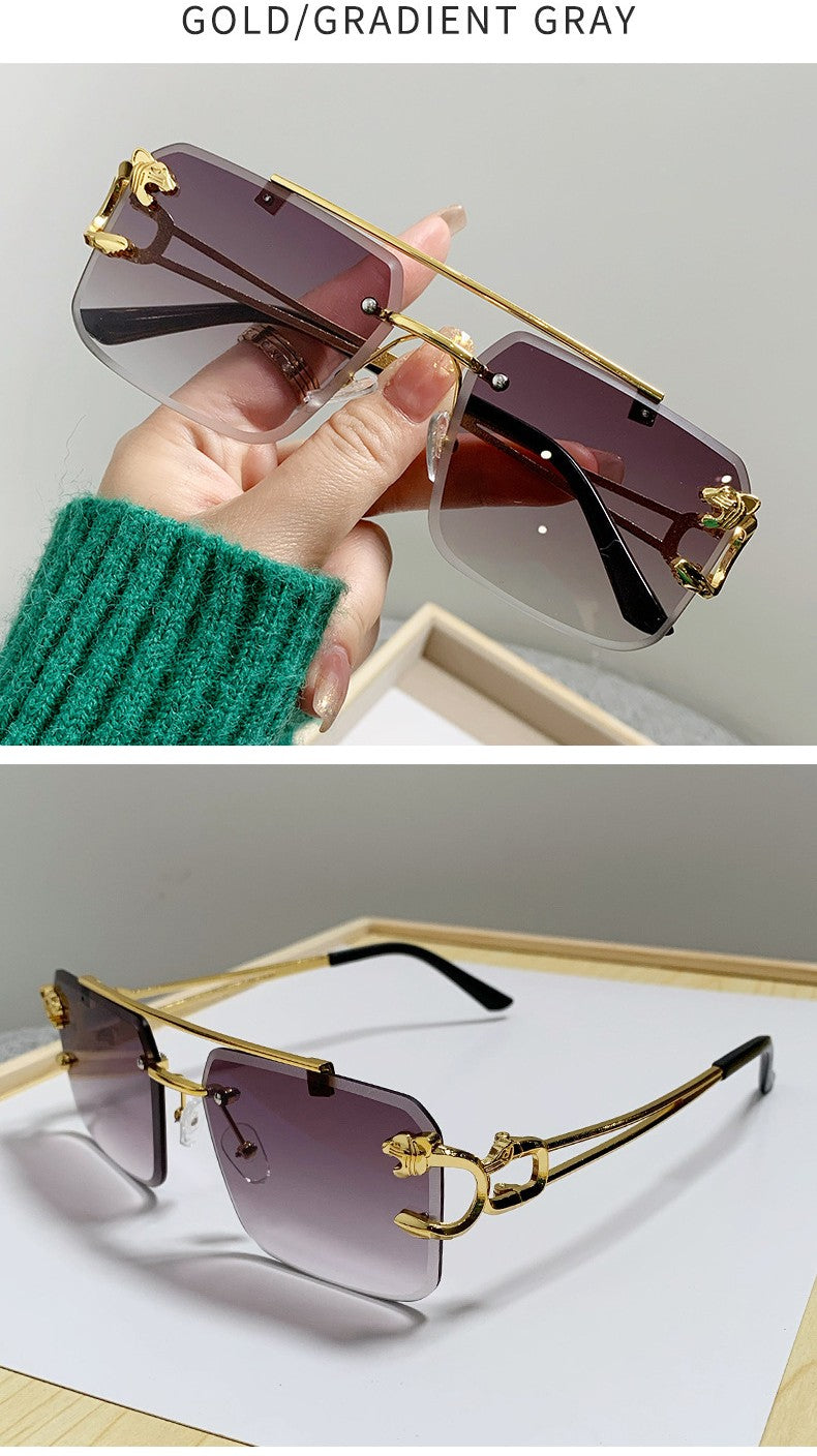 European and American cross-border double beam trim cheetah sunglasses men's wholesale personalized trendy sunglasses women's sunglasses