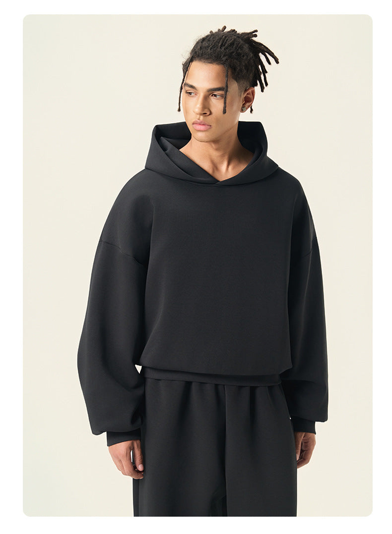 RS Men's Clothing | Boxy Square Fit Short & Wide 350G Hooded Sweatshirt, Cross-border Trendy American Style Hooded Sweatshirt for Men 140