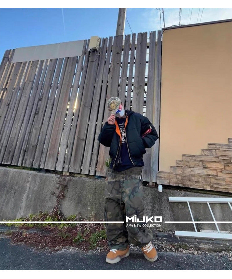 MIJKO Men's and Women's Triple-Waist Camouflage Cargo Pants with Buckle Waist Design, Casual Straight Leg Pants, Trendy 152