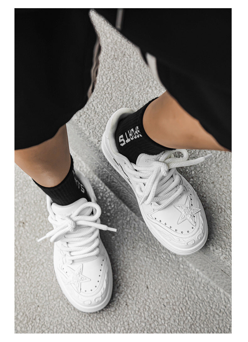 Embossed Star Pure Black Skateboard Shoes