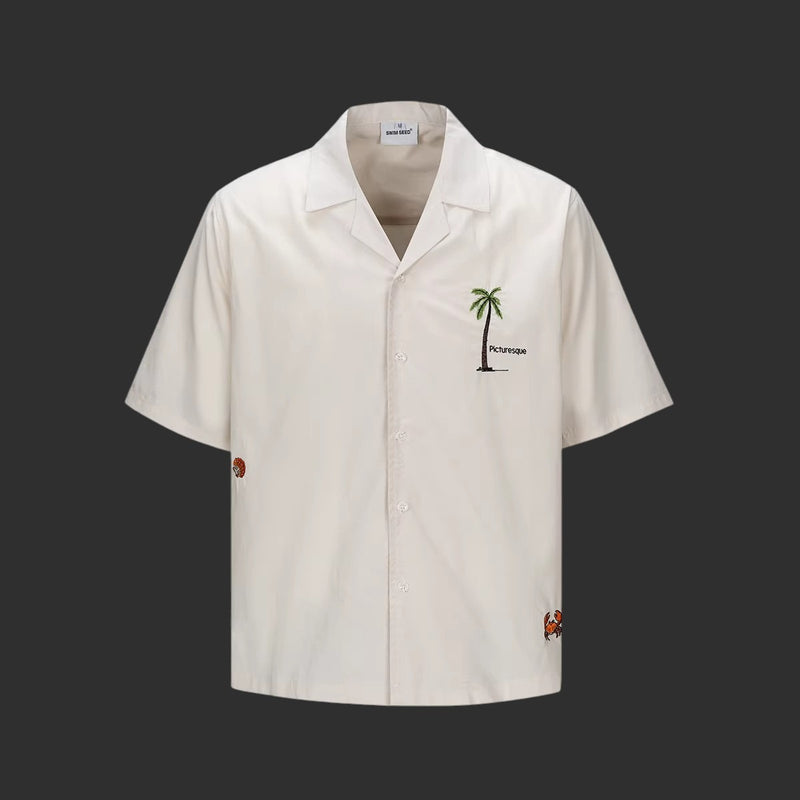 Beige Lyocell Tropical Embroidery Resort Shirt | FlipFit
