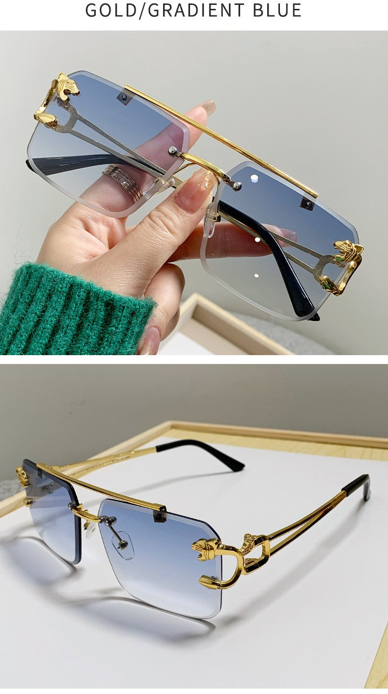 European and American cross-border double beam trim cheetah sunglasses men's wholesale personalized trendy sunglasses women's sunglasses