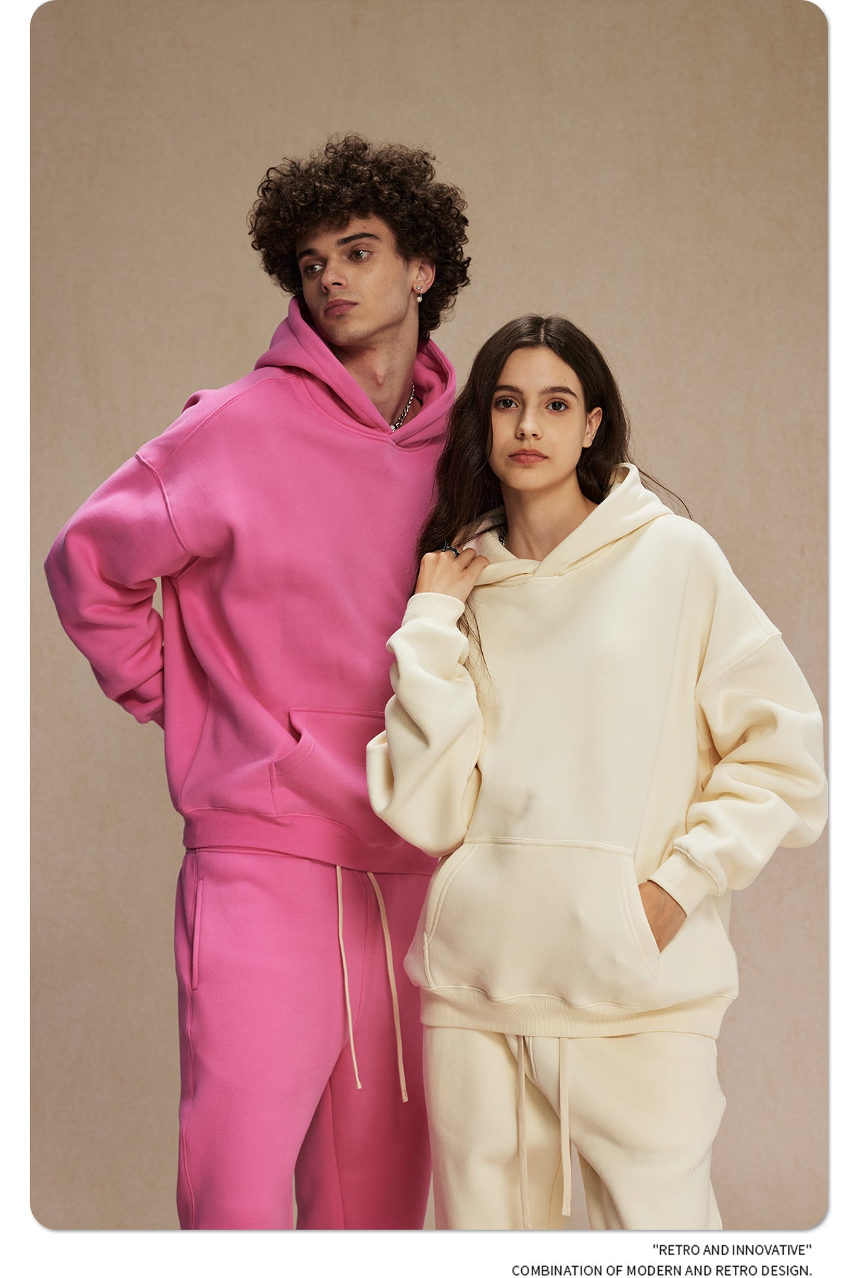 2025 Autumn/Winter New Arrival: Oversized Fleece-Lined Trendy Men's Hoodie and Pants Set 132