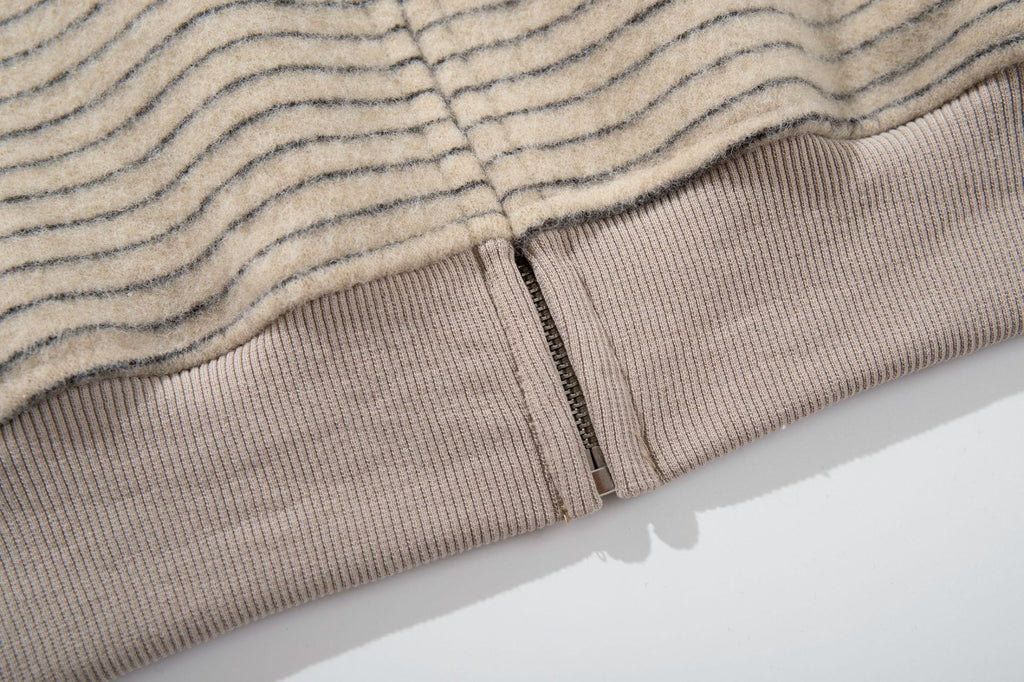 New American Retro Minimalist Versatile Striped Hooded Sweatshirt with Fur Collar Jacket 180