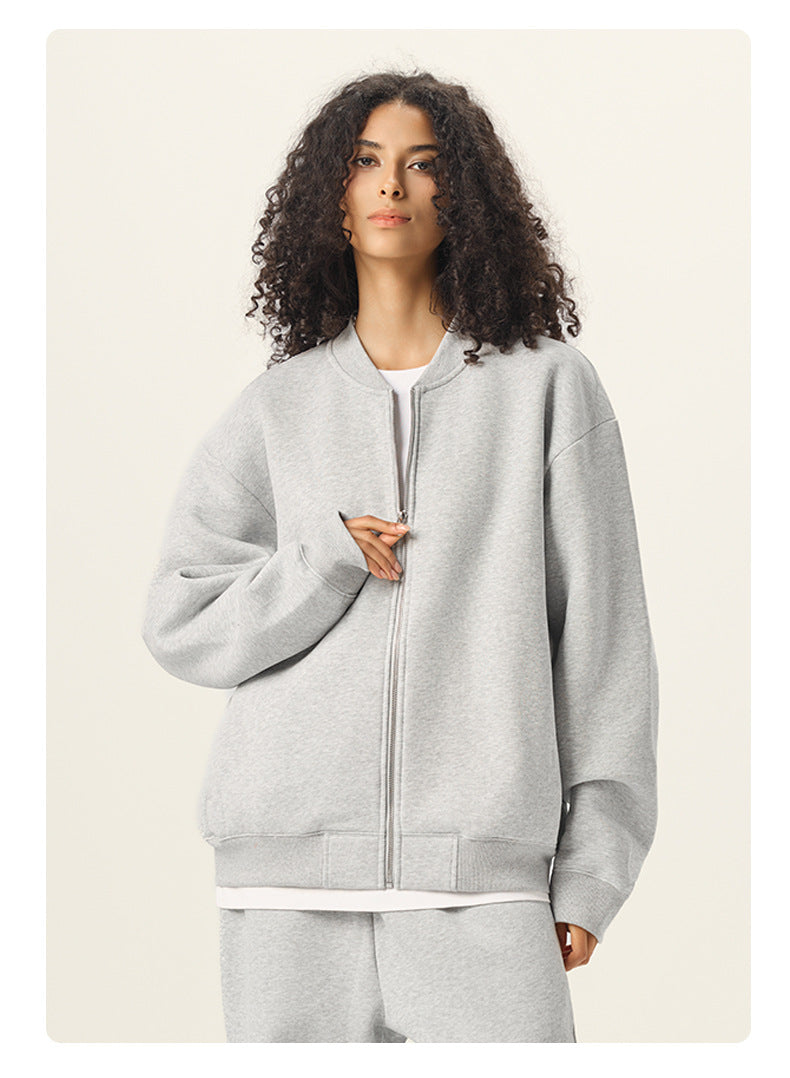 RS Men's Clothing | Cross-border Old Money Style Baseball Jacket Clean Fit Fleece 350G American Zipper Jacket for Men 141