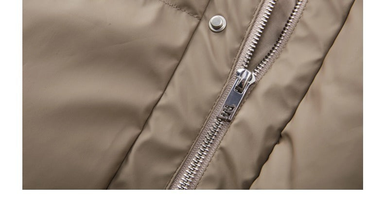 Non-Detachable Fur Collar Hooded High-End Cotton Coat for Men, Thickened Cotton Jacket, High-End Warm Pu Leather Cotton-Padded Jacket, Puffer Jacket 160