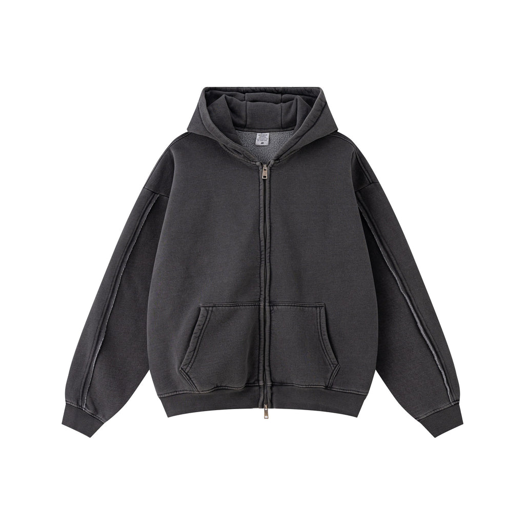 European and American high street style double-zip fleece-lined hooded sweatshirt with three-dimensional tailoring and thickened cardigan/jacket. 145