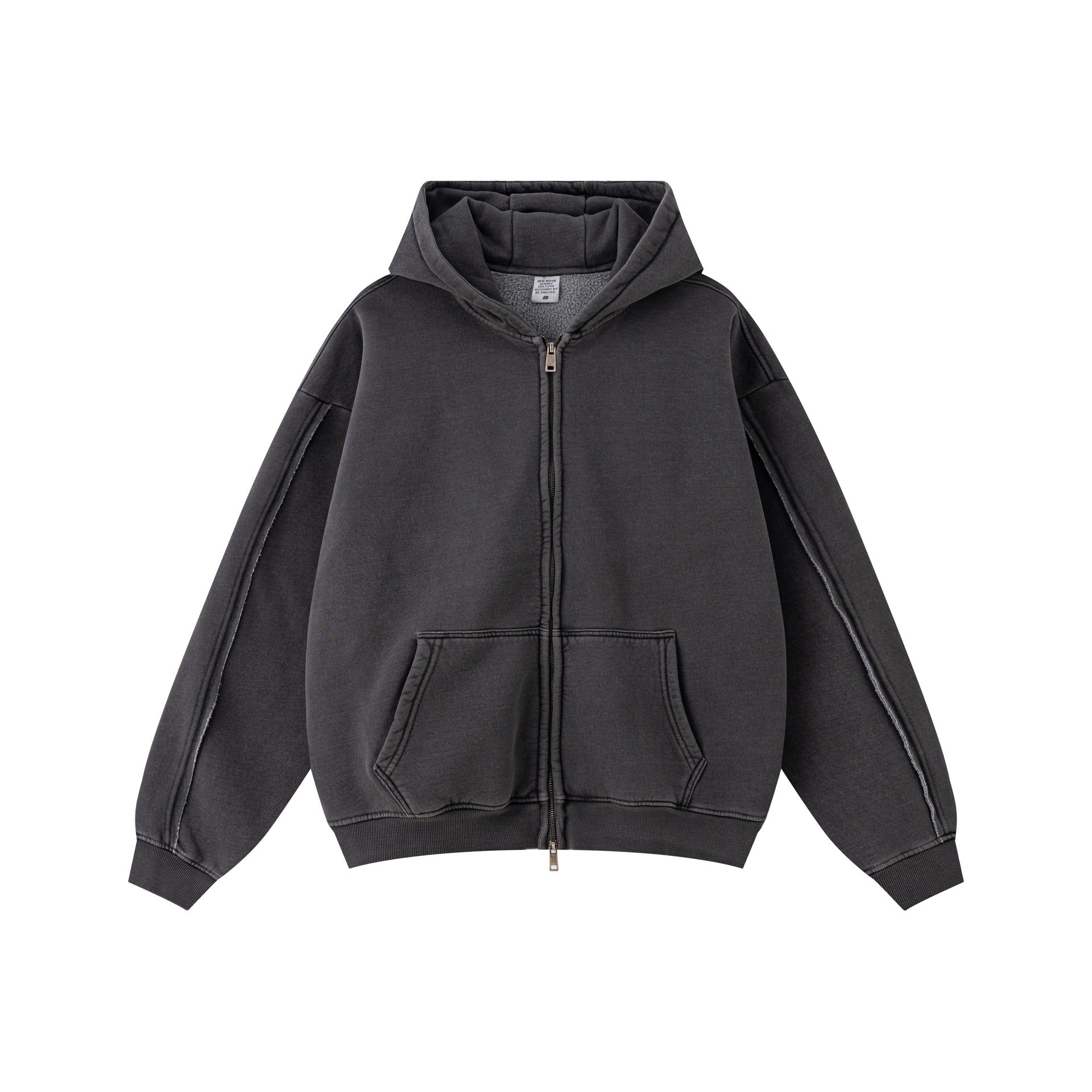 European and American high street style double-zip fleece-lined hooded sweatshirt with three-dimensional tailoring and thickened cardigan/jacket. 145