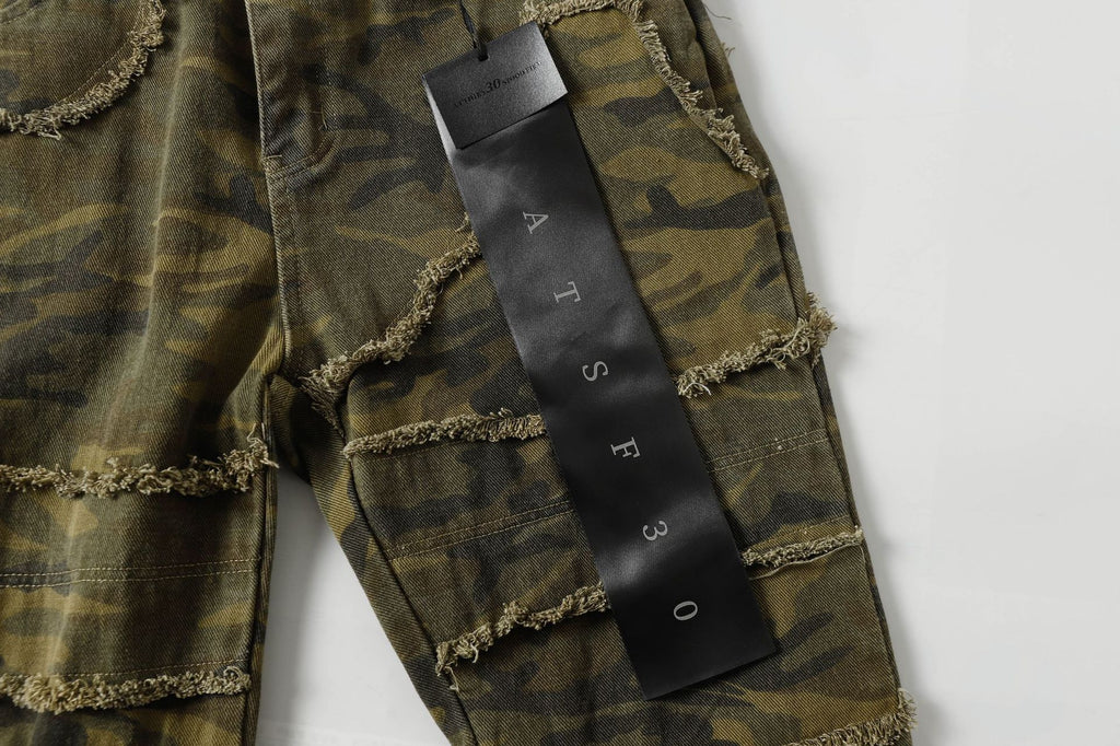 Spring New Arrival American Retro Street Style Washed Loose Fit Camouflage Jeans 168