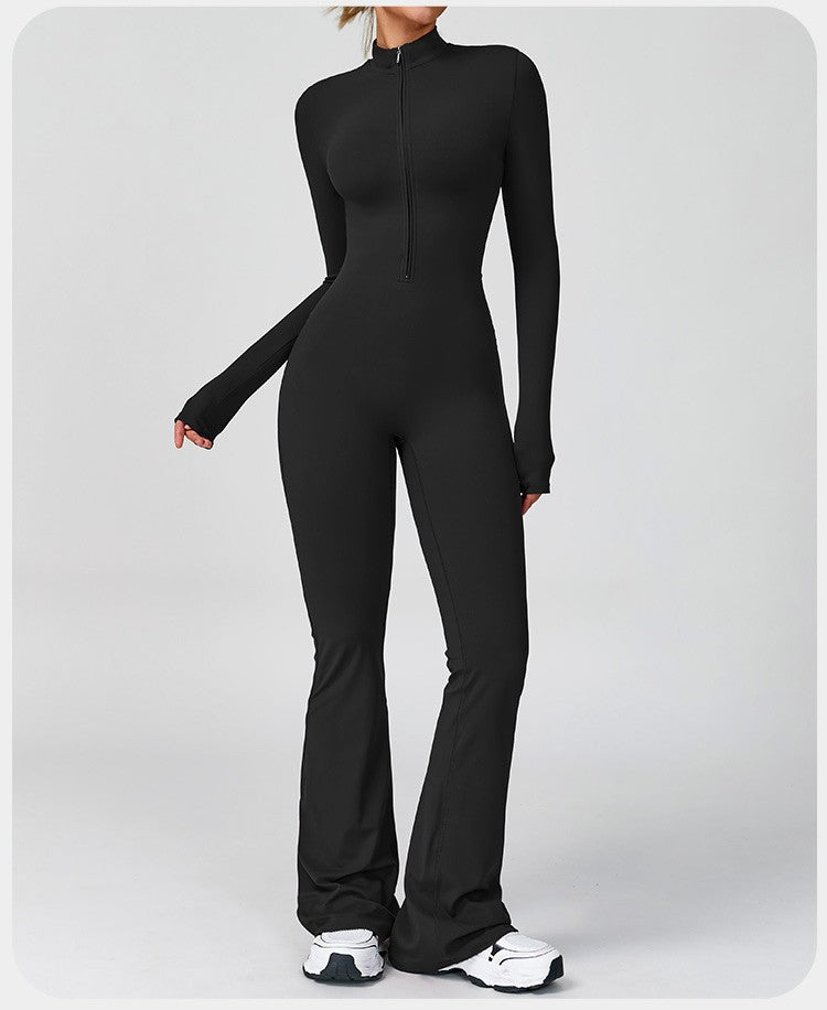 Cross-border zipper cloud-feel long-sleeved yoga bodysuit, high-intensity fitness exercise one-piece bodysuit 181