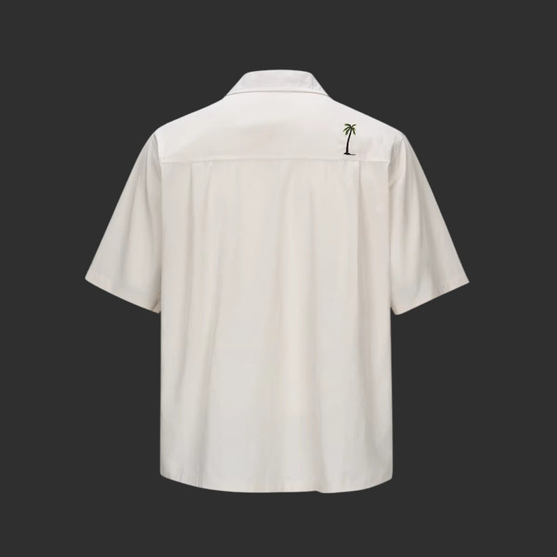 Beige Lyocell Tropical Embroidery Resort Shirt | FlipFit