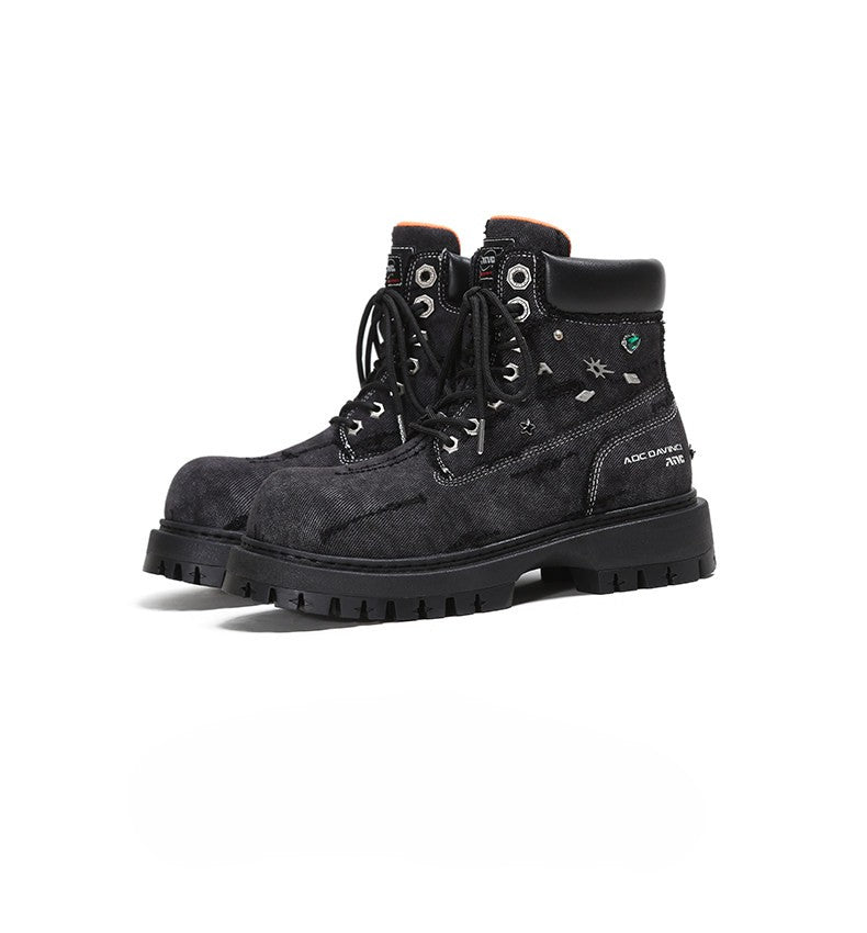 Thick-Soled Martin Boots Washed Denim Work Boots