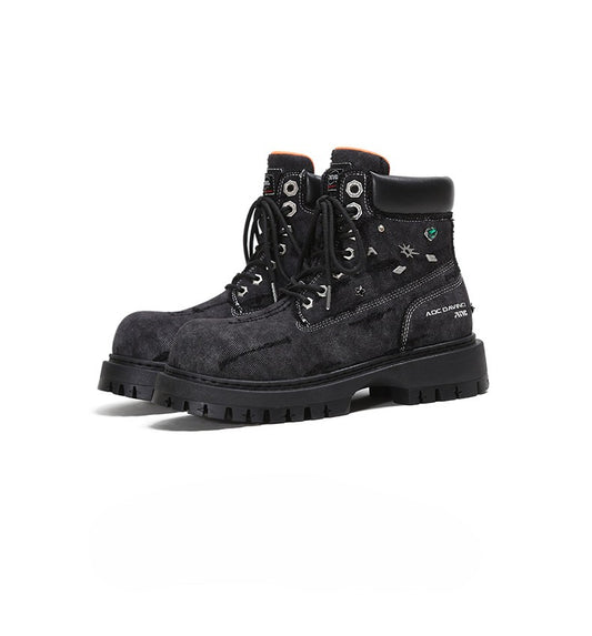 Thick-Soled Martin Boots Washed Denim Work Boots
