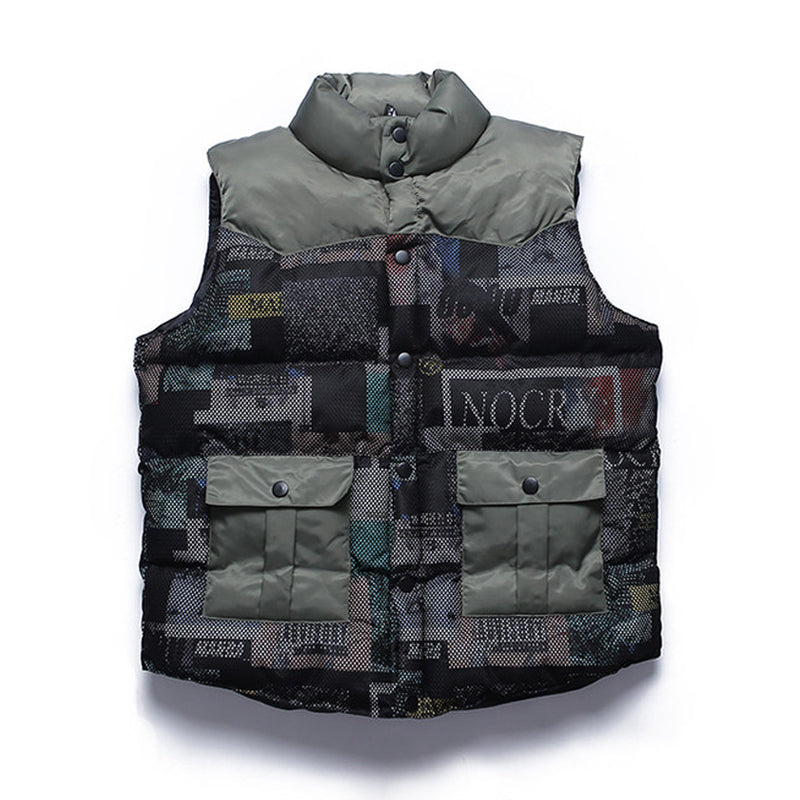 2024 Tooling Cotton Stitching Mesh Camouflage Vest Men's Autumn and Winter Waistcoat Vertical Collar Fashion Brand Men's Cotton Vest 157