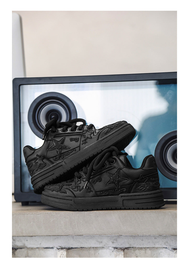 Embossed Star Pure Black Skateboard Shoes