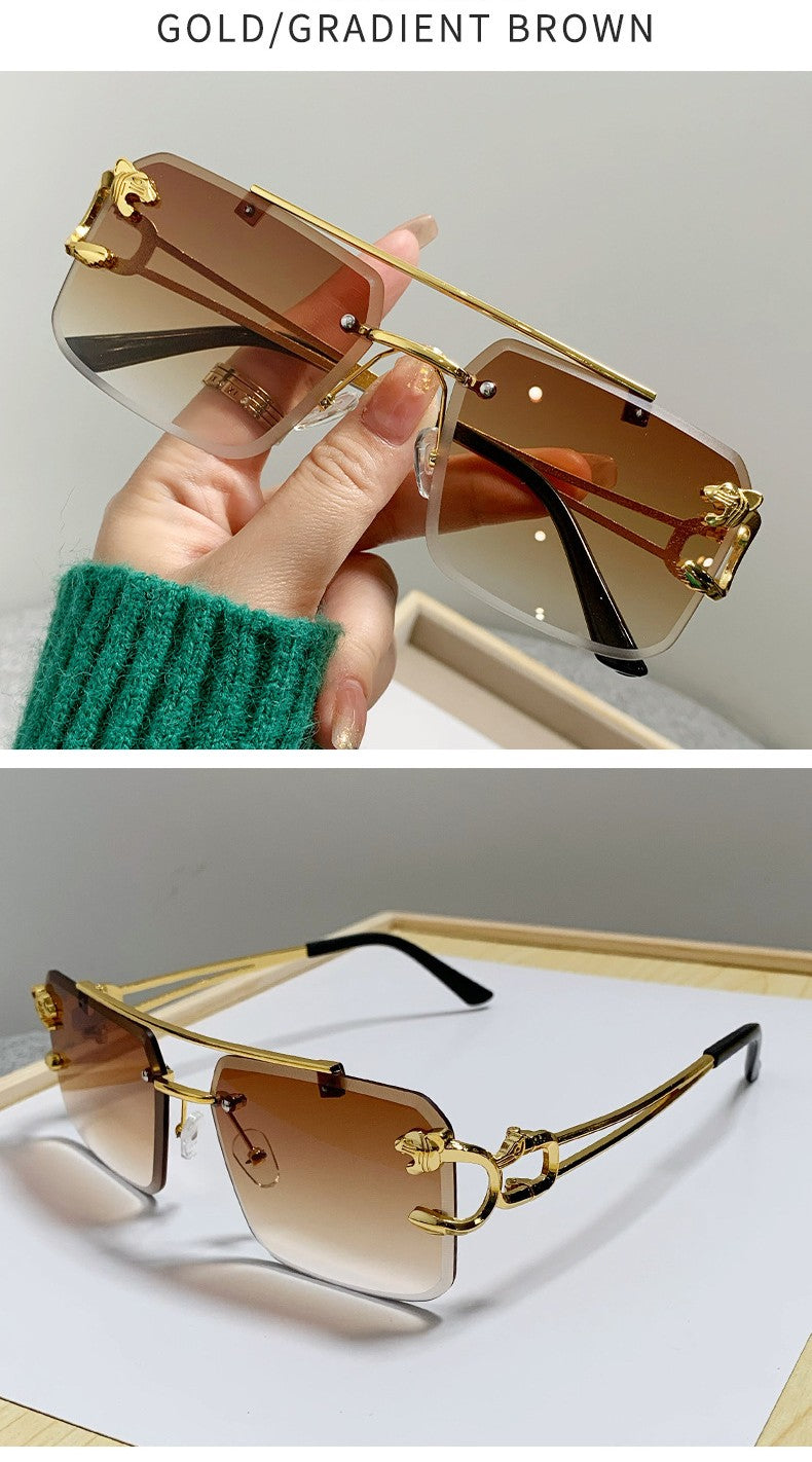 European and American cross-border double beam trim cheetah sunglasses men's wholesale personalized trendy sunglasses women's sunglasses