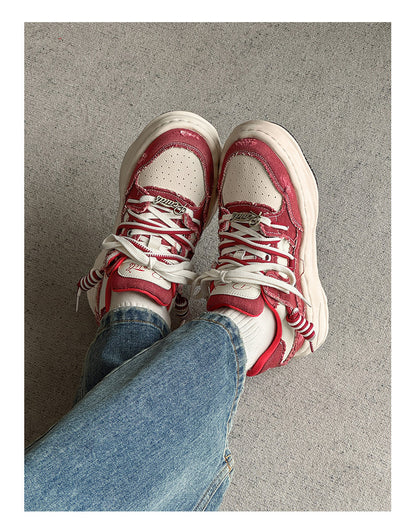 Invisible Height Increase thick-Soled Dissolving Sneakers, Red Washed