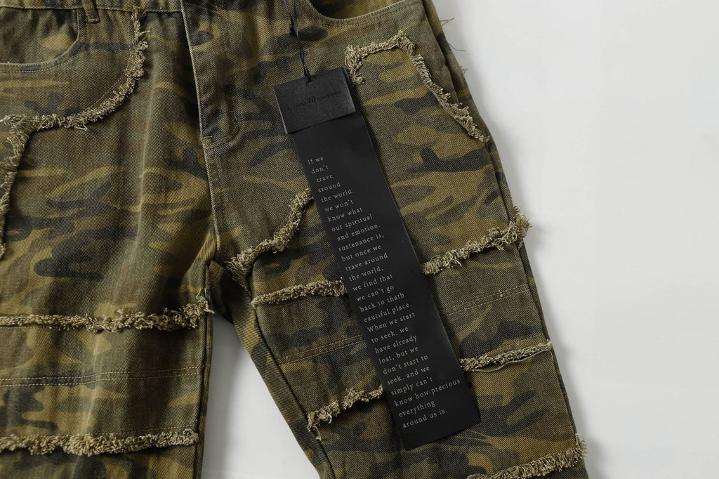 Spring New Arrival American Retro Street Style Washed Loose Fit Camouflage Jeans 168