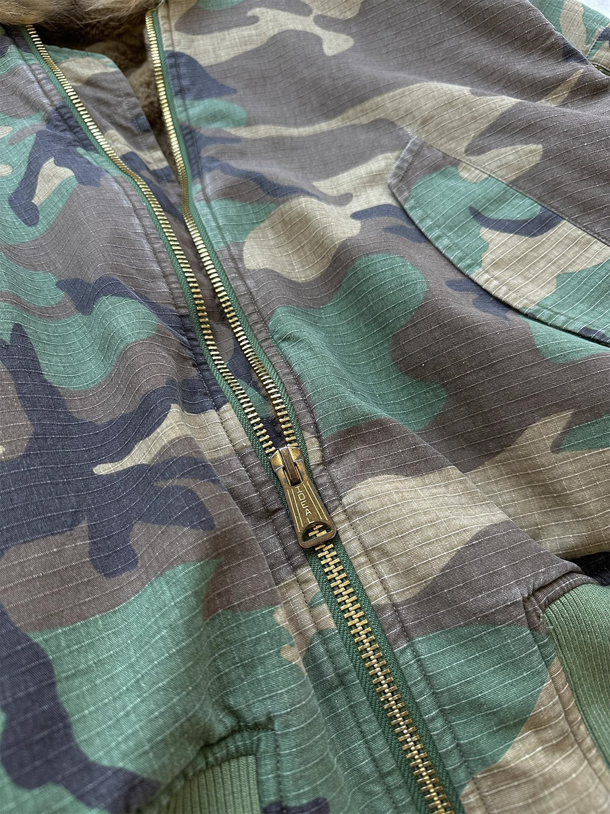 2024 New Reversible Camouflage Jacket with Faux Fur Collar, Fleece-Lined and Thickened Cotton Coat for Men, Trendy Cotton-Padded Jacket 161