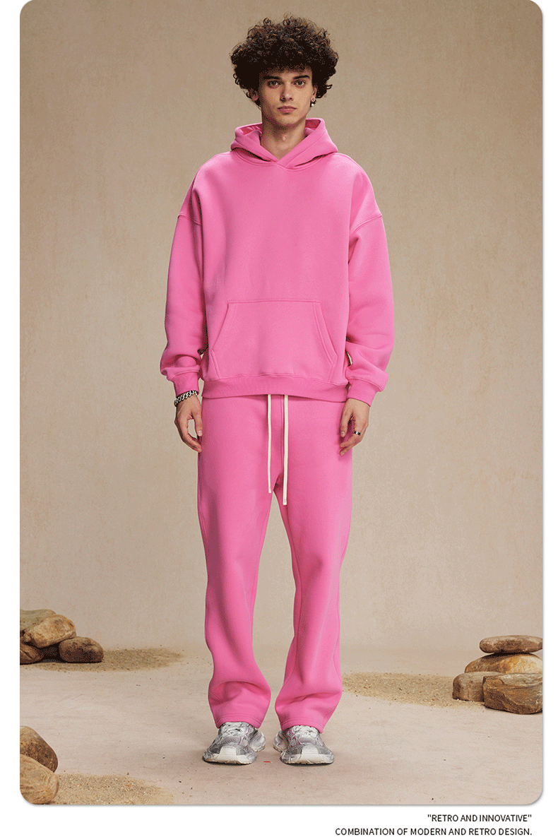 2025 Autumn/Winter New Arrival: Oversized Fleece-Lined Trendy Men's Hoodie and Pants Set 132
