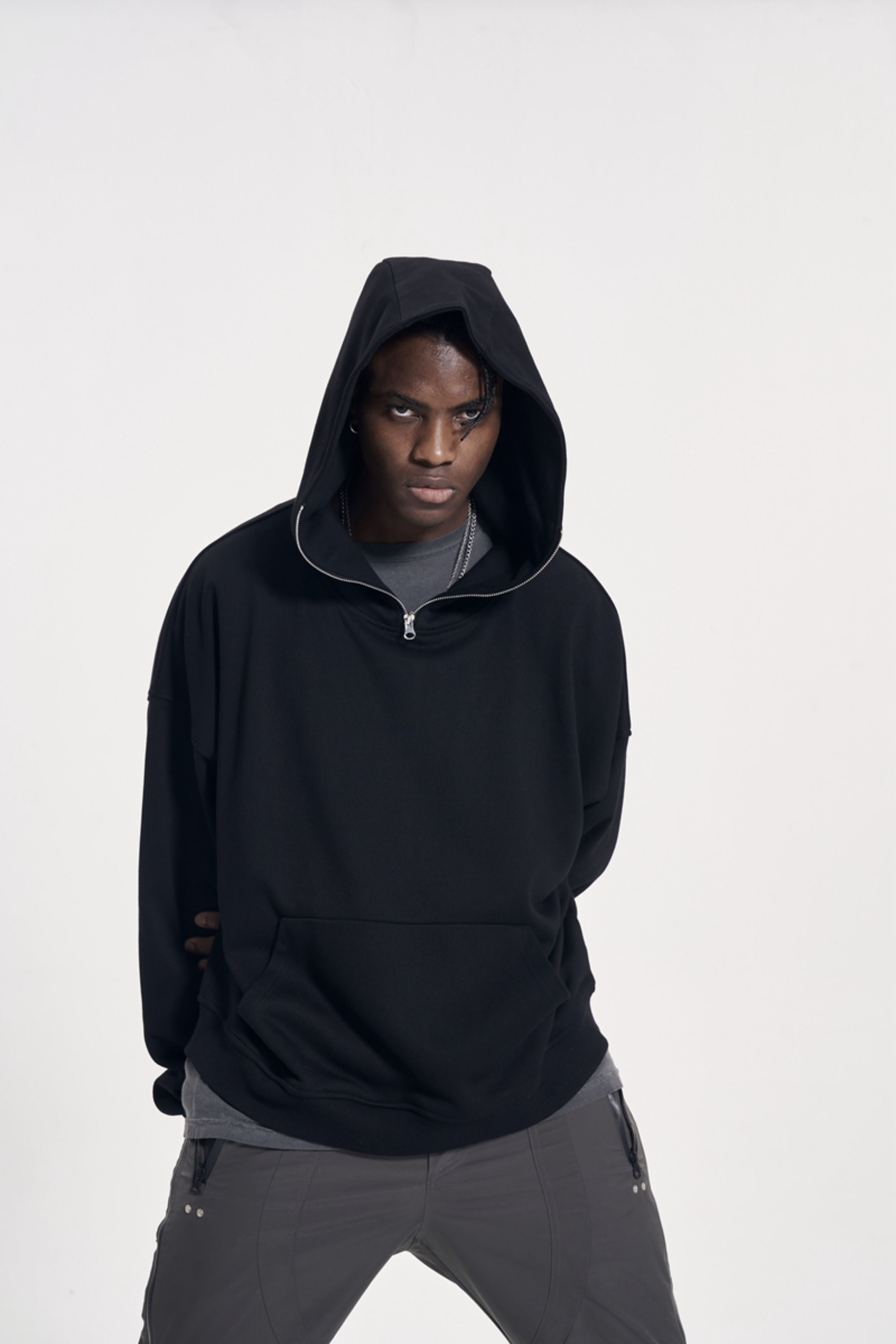 CWHAT High Street Zipper Ice Blue Washed Distressed FAR ARCHIVE Style Hoodie/Men's Base Layer 144