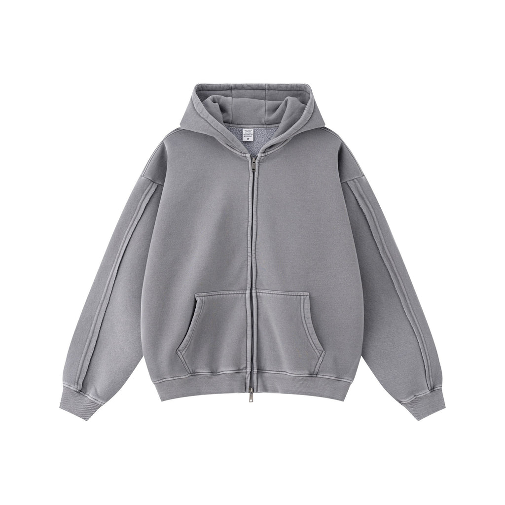 European and American high street style double-zip fleece-lined hooded sweatshirt with three-dimensional tailoring and thickened cardigan/jacket. 145