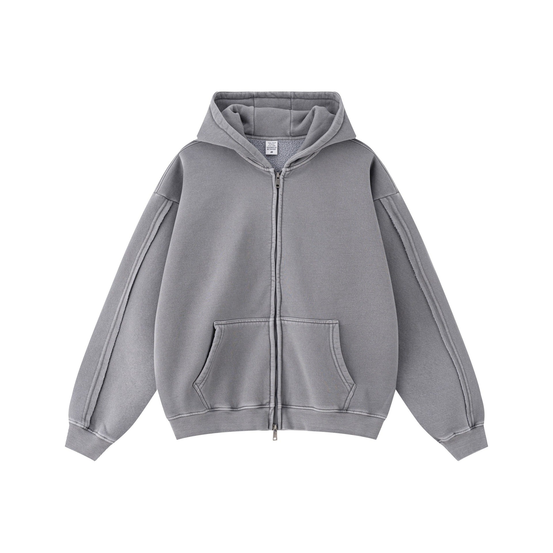 European and American high street style double-zip fleece-lined hooded sweatshirt with three-dimensional tailoring and thickened cardigan/jacket. 145