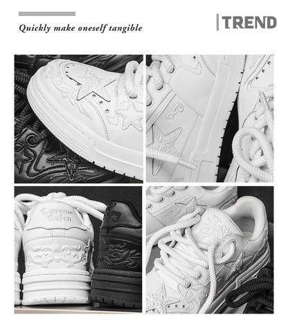 Embossed Star Pure Black Skateboard Shoes