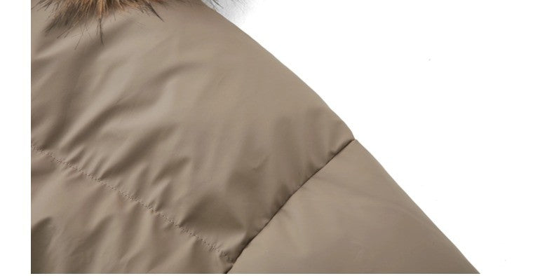 Non-Detachable Fur Collar Hooded High-End Cotton Coat for Men, Thickened Cotton Jacket, High-End Warm Pu Leather Cotton-Padded Jacket, Puffer Jacket 160