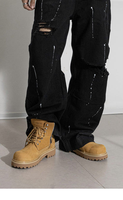 Tbof【Lightweight】Men's Leather High-Top Martin Boots, Outdoor Work Hiking Shoes, Thick-Soled Height-Increasing Yellow Boots