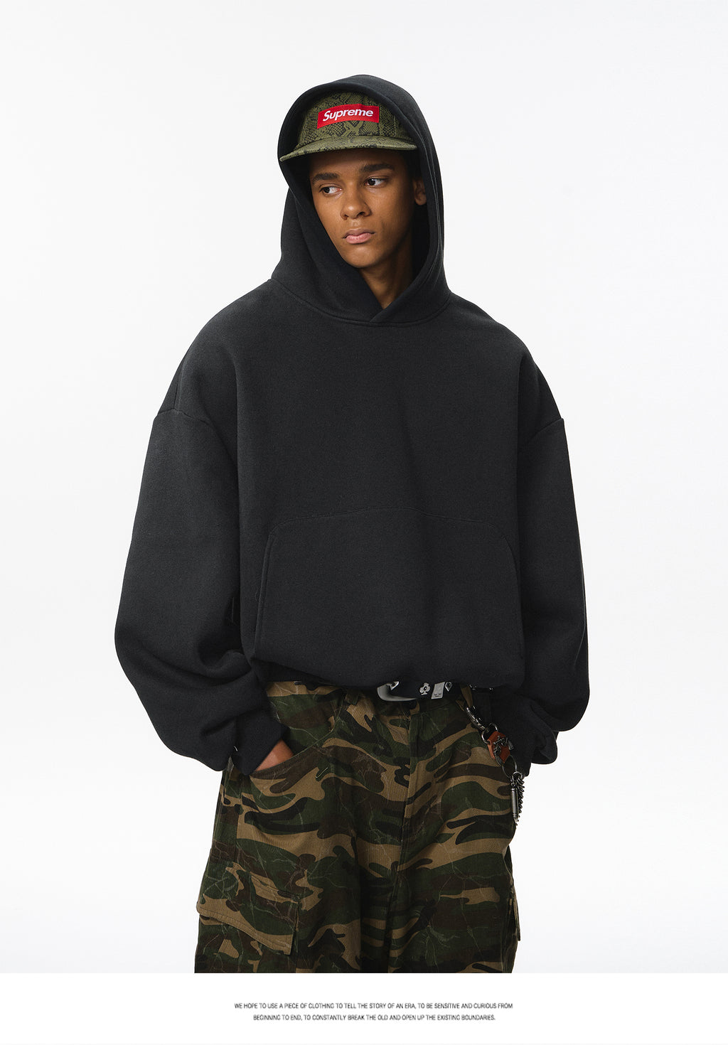 340G Heavyweight Fleece-Lined Hoodie with Curved Sleeves, Men's American Style, Cleanfit Short Solid Color Warm Hoodie 143