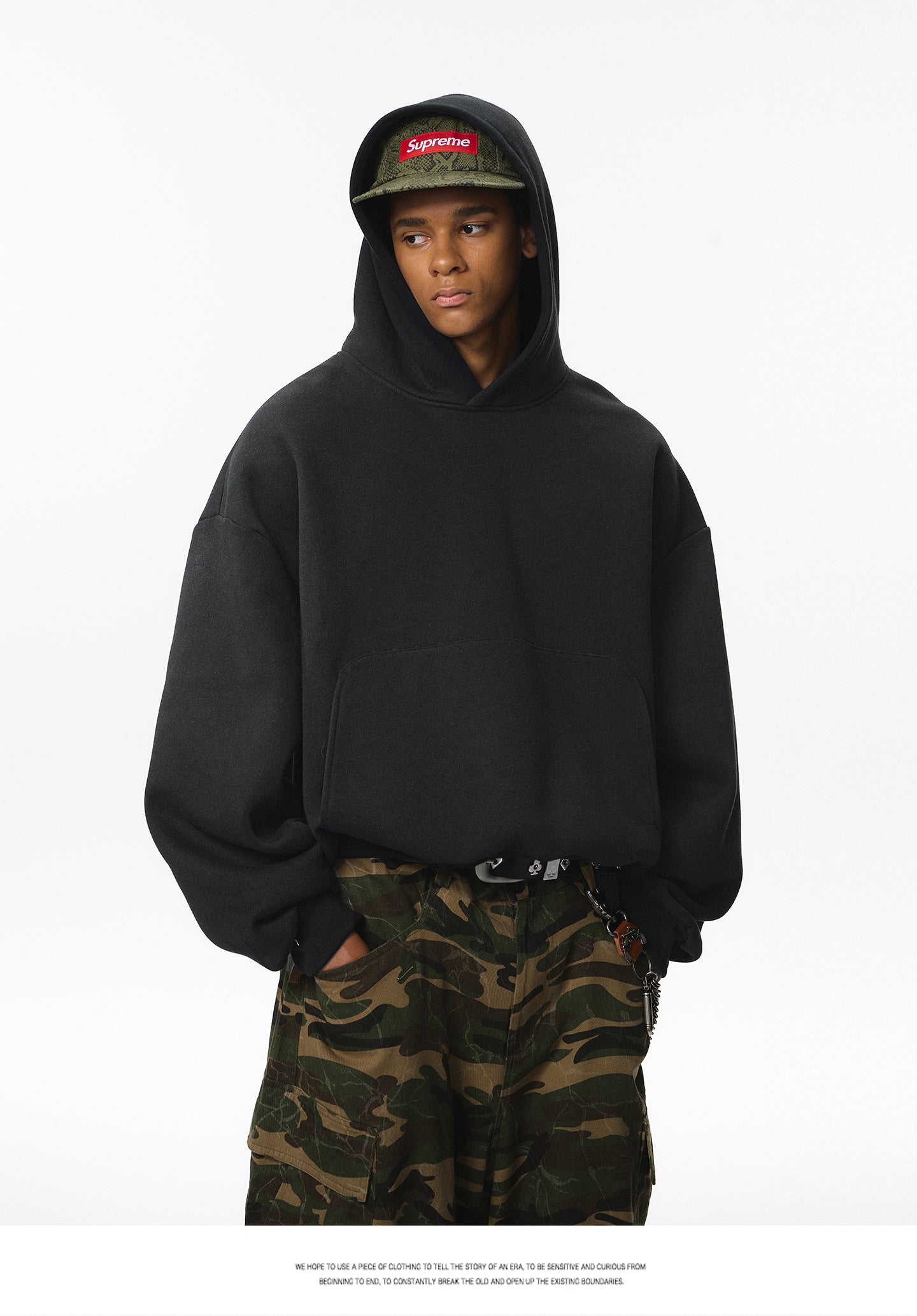 340G Heavyweight Fleece-Lined Hoodie with Curved Sleeves, Men's American Style, Cleanfit Short Solid Color Warm Hoodie 143