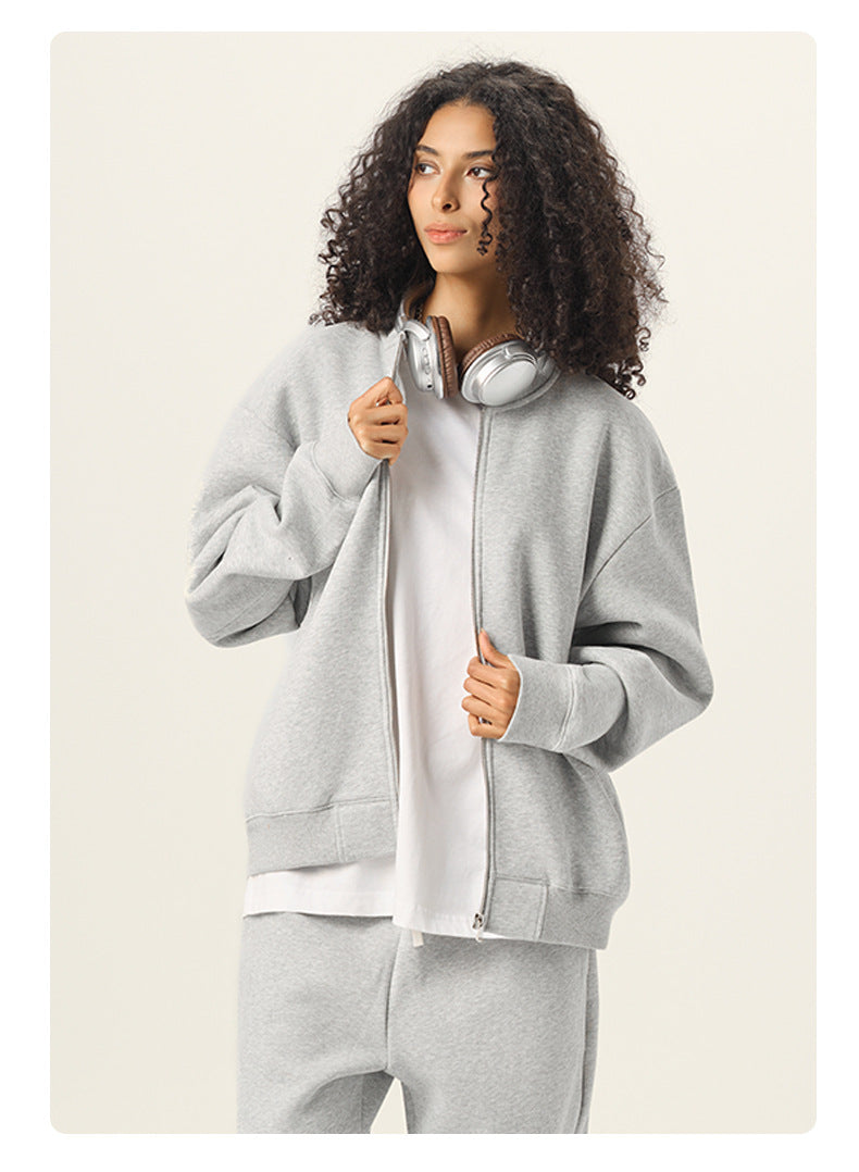 RS Men's Clothing | Cross-border Old Money Style Baseball Jacket Clean Fit Fleece 350G American Zipper Jacket for Men 141