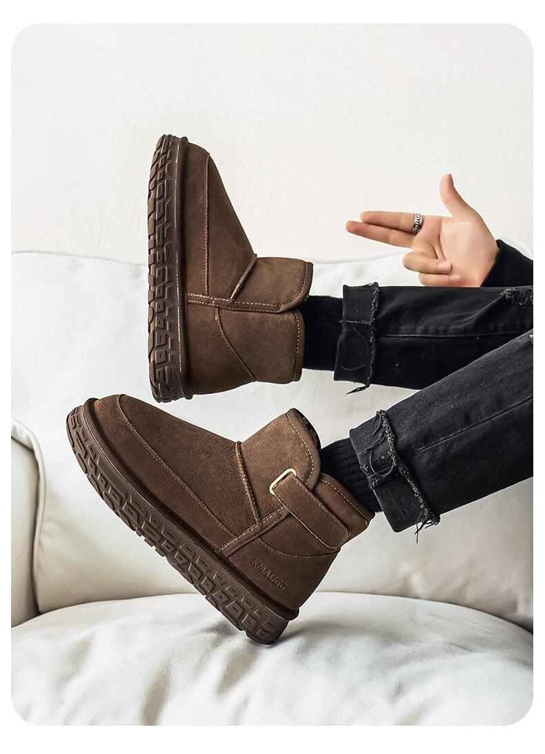 Fur-Lined Snow Boots Winter Fleece-Lined Thickened Warm Large Cotton Shoes