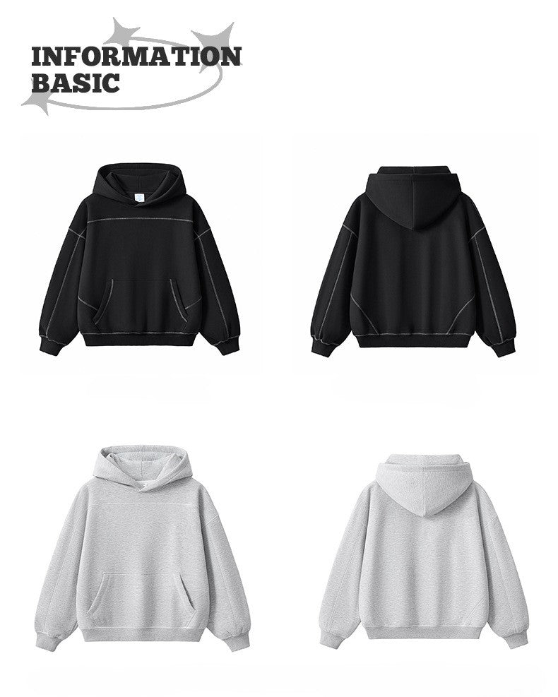 RS Men's Clothing | Cross-border 350G Hasselblad Line Boxy Hoodie Sweatshirt and Sweatpants Set, American Hip Hop Fleece Set 124