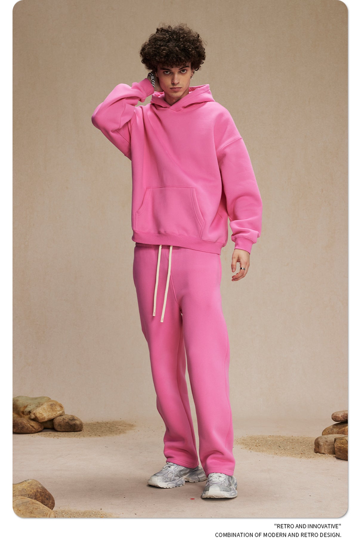 2025 Autumn/Winter New Arrival: Oversized Fleece-Lined Trendy Men's Hoodie and Pants Set 132