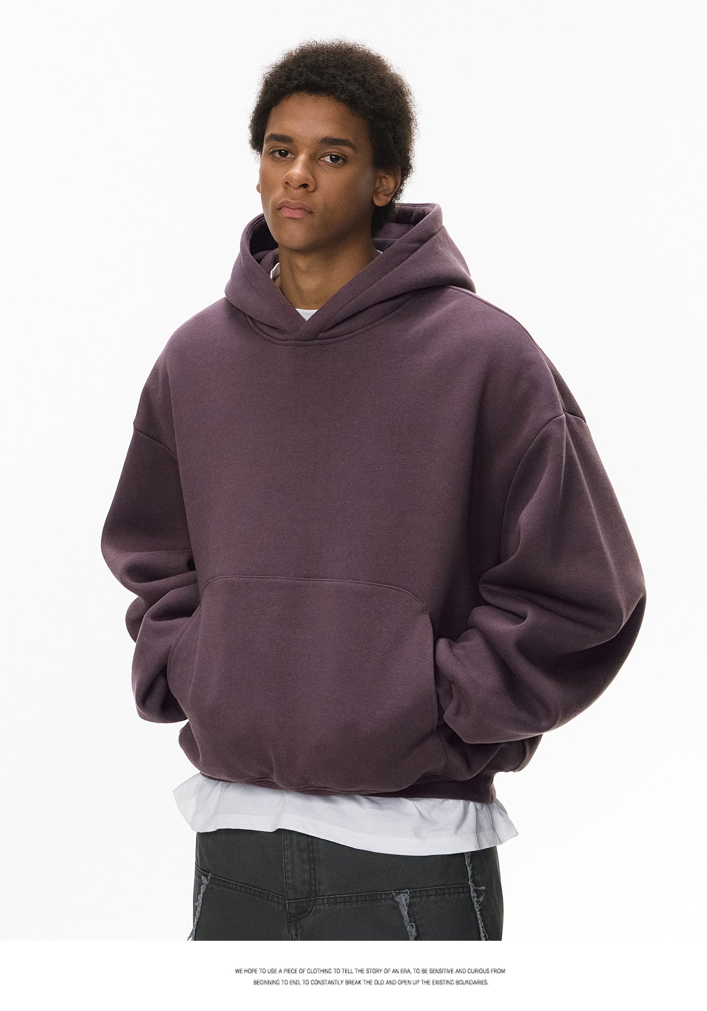 340G Heavyweight Fleece-Lined Hoodie with Curved Sleeves, Men's American Style, Cleanfit Short Solid Color Warm Hoodie 143