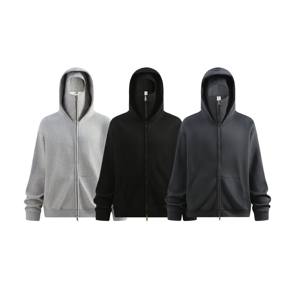 25ss Design Heavyweight Loose Outdoor Windproof Face Mask Hoodie Sweatshirt Fleece Zipper Cardigan Jacket for Men 146